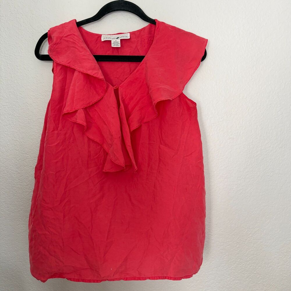 Jonathan Martin Pink Sleeveless Blouse Cascading Ruffle Silk Chic Top for Women